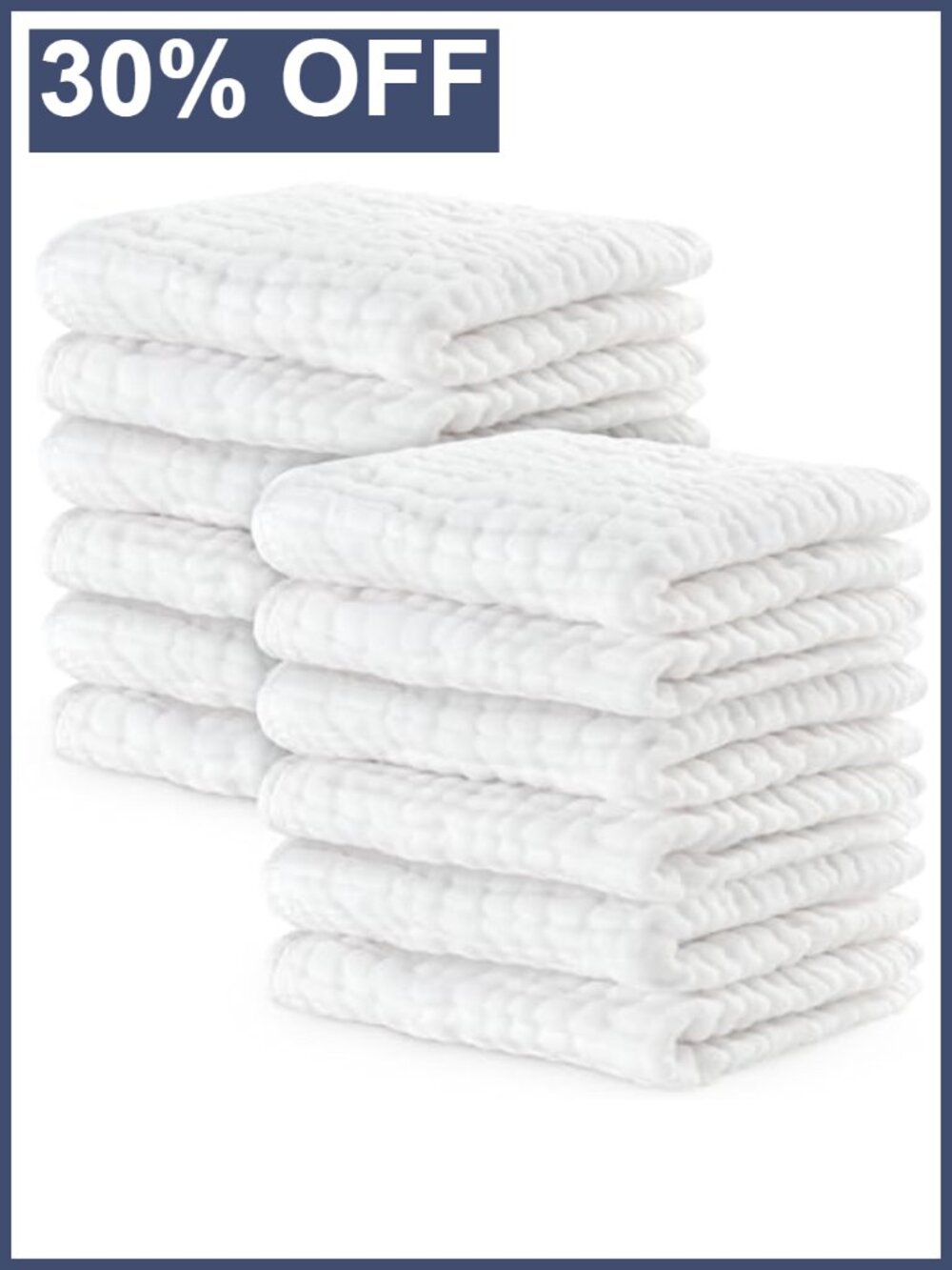 Pack of 10 Muslin Cotton Baby Washcloths Soft 6-Layer Absorbent